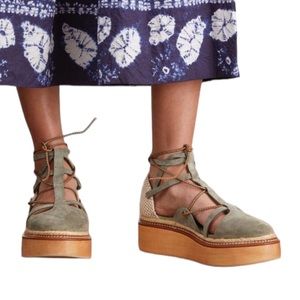 Ulla Johnson Olive Suede Lace-Up Platform Sandals